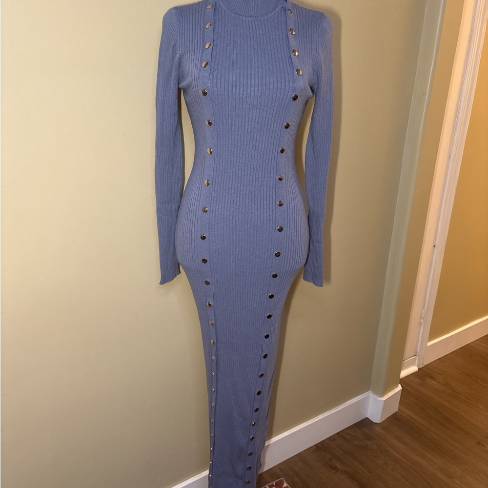Fashion Nova Long Sleeve Dress in Lavender with Gold Accents